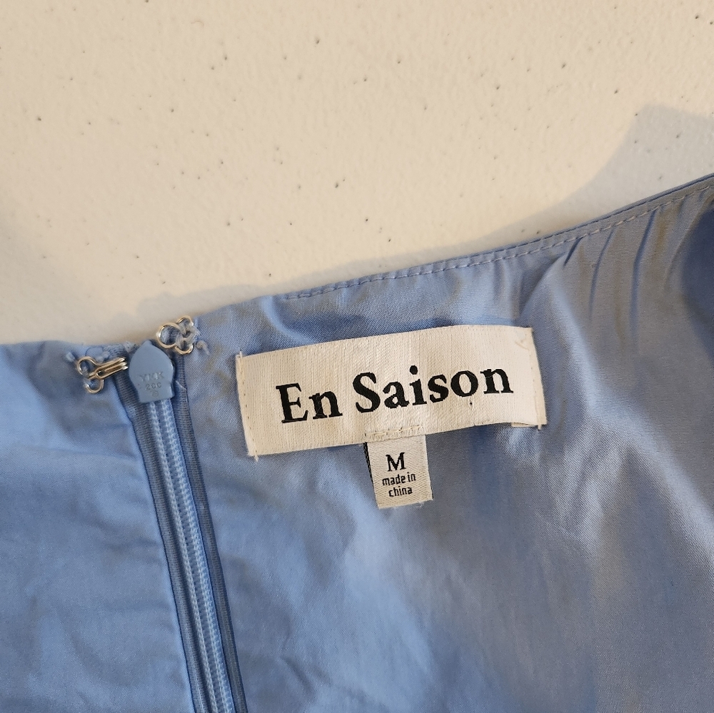 En Saison Crista Blue Eyelet Lace Ruffle Tiered Mini Dress Cotton Anthropologie - Picture 9 of 10